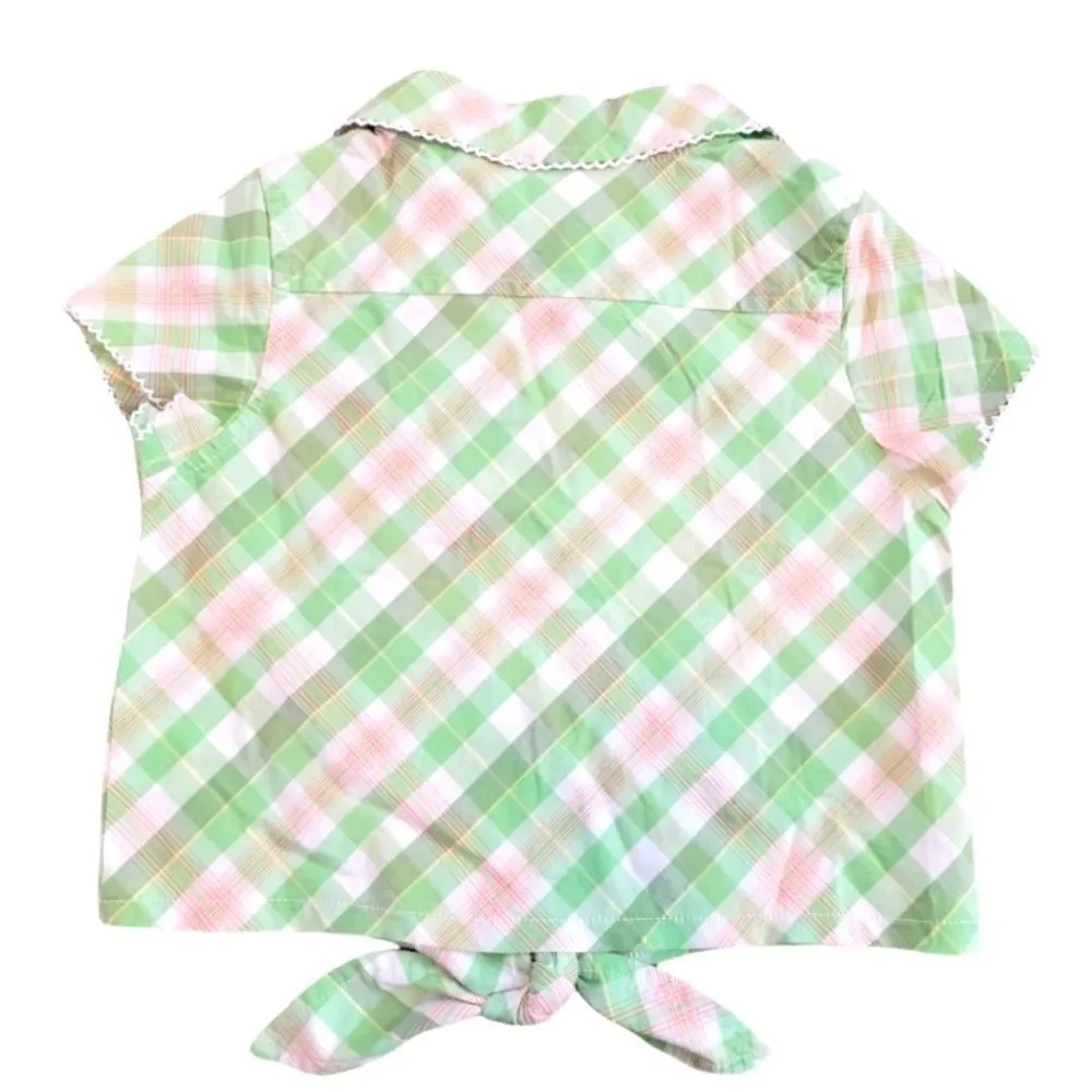 NWT THE CHILDREN'S PLACE STRETCH PLAID BUTTON UP TIE IN FRONT TOP SZ. 4T